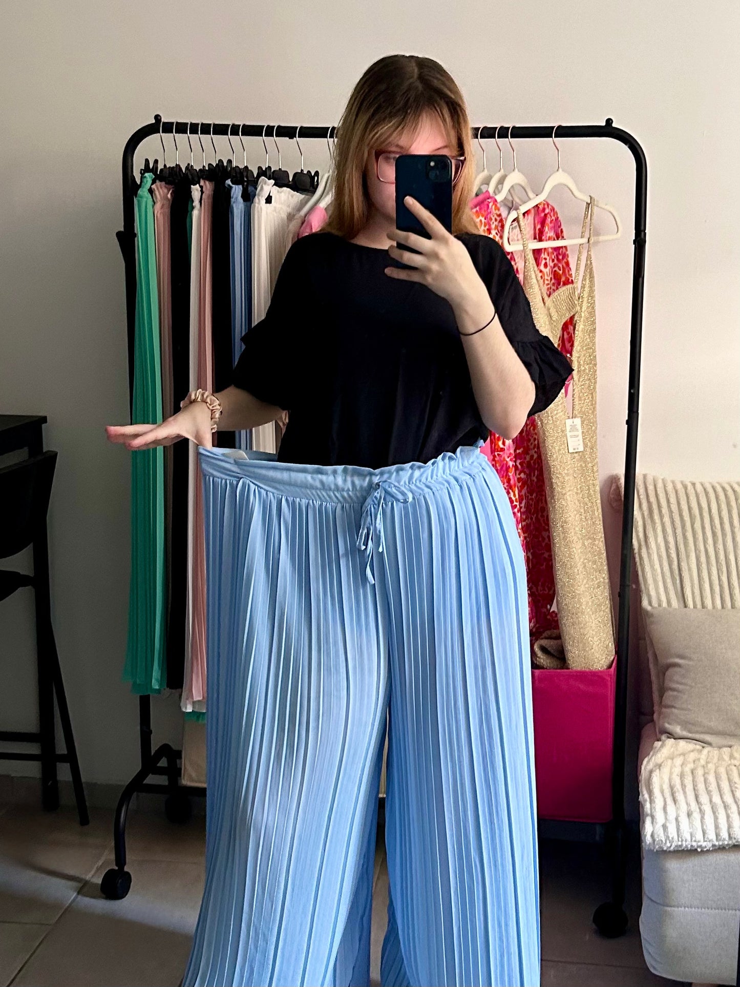 Pantalon plissé bleu