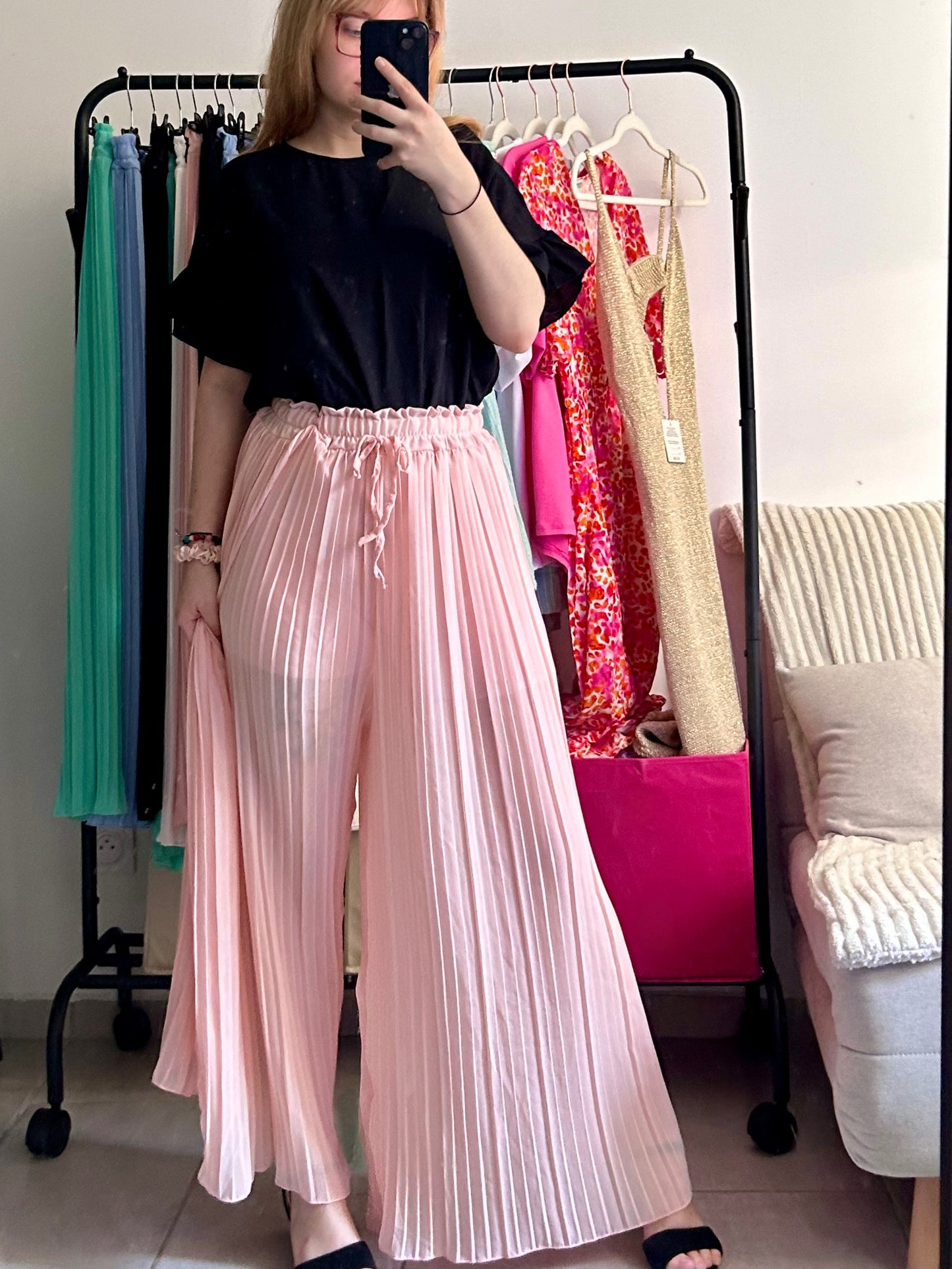 Pantalon plissé rose