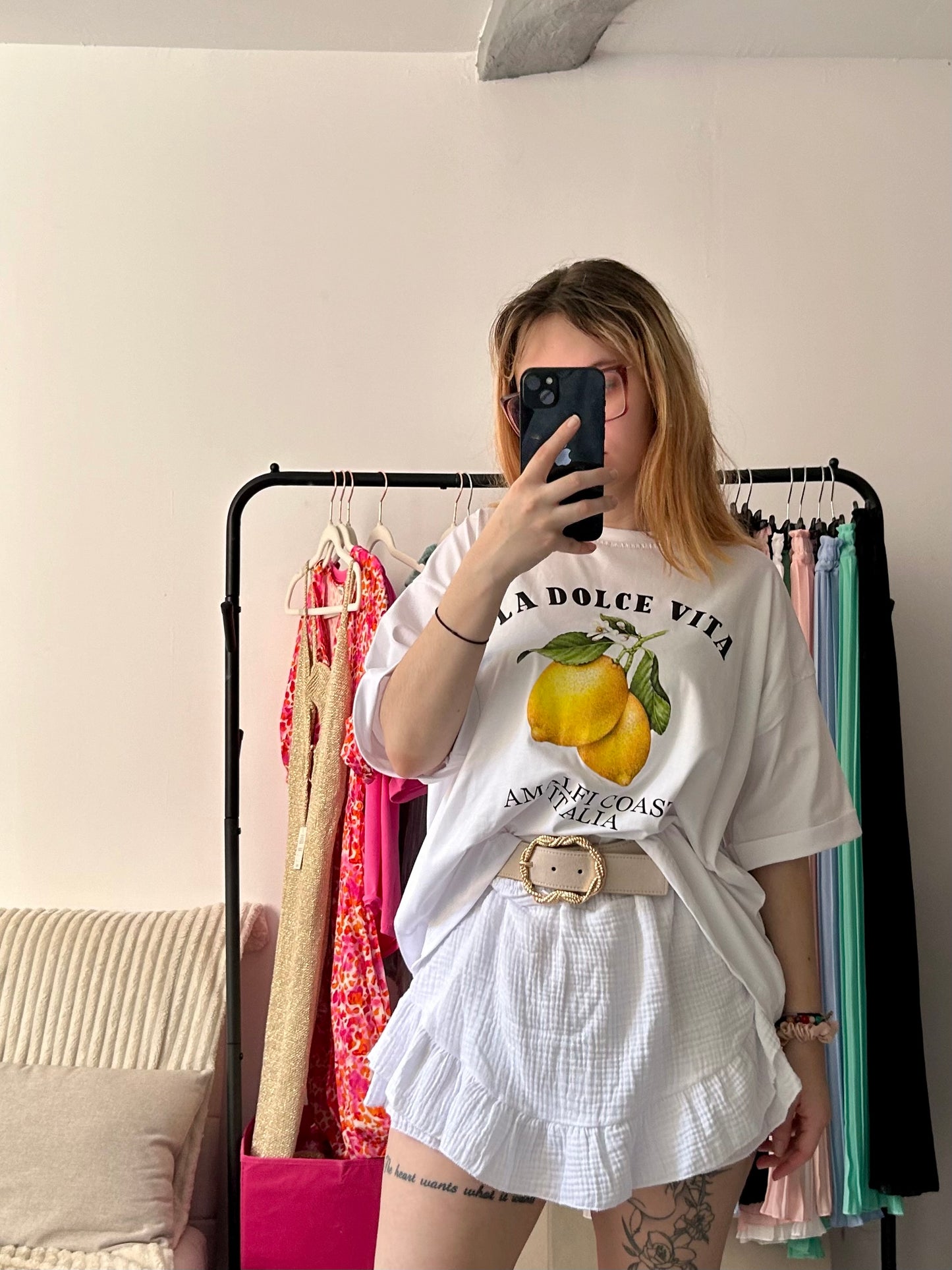 T shirt blanc motif citron