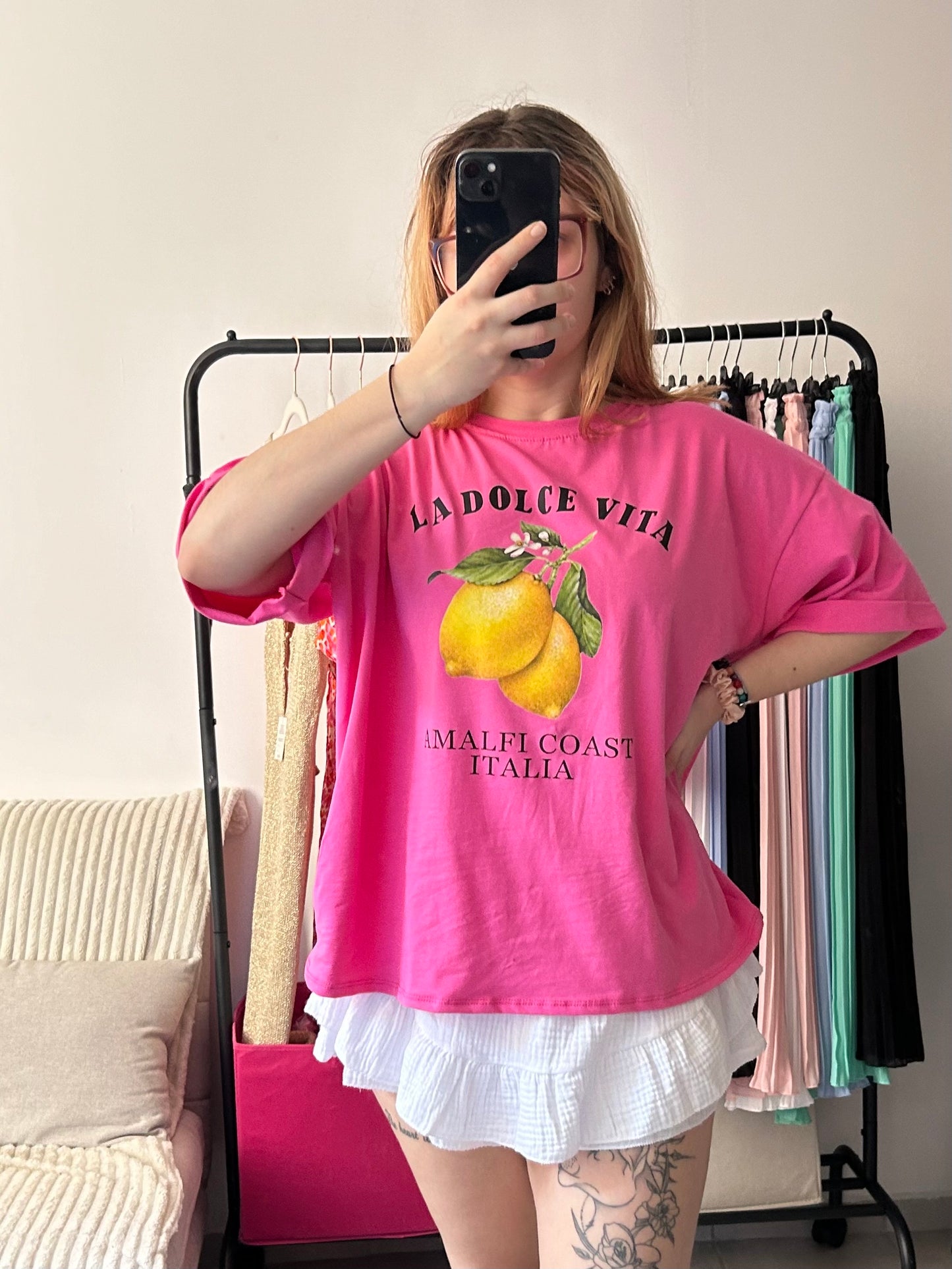 T shirt rose motif citron