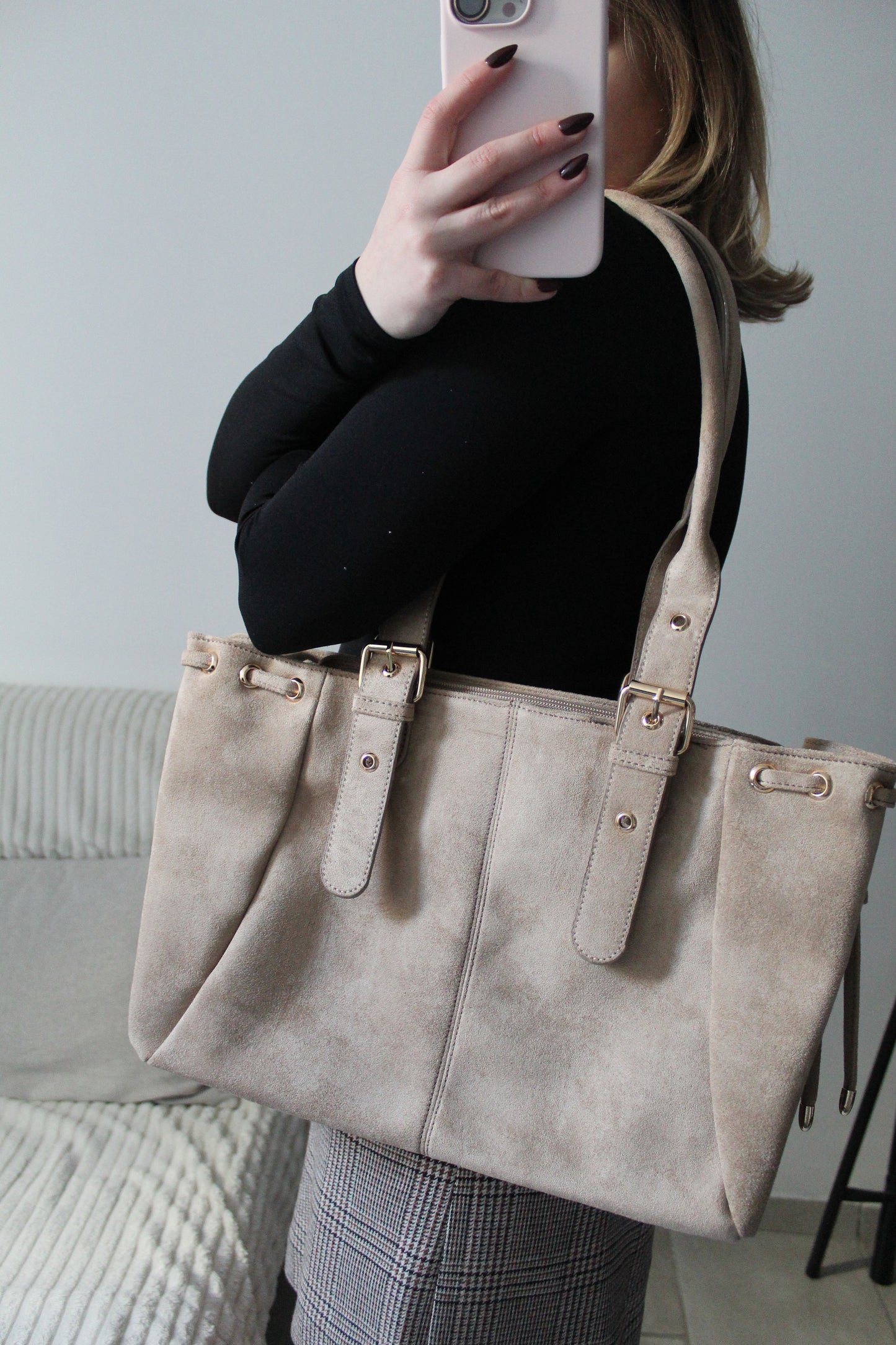 Sac à main Suède ceinture Taupe