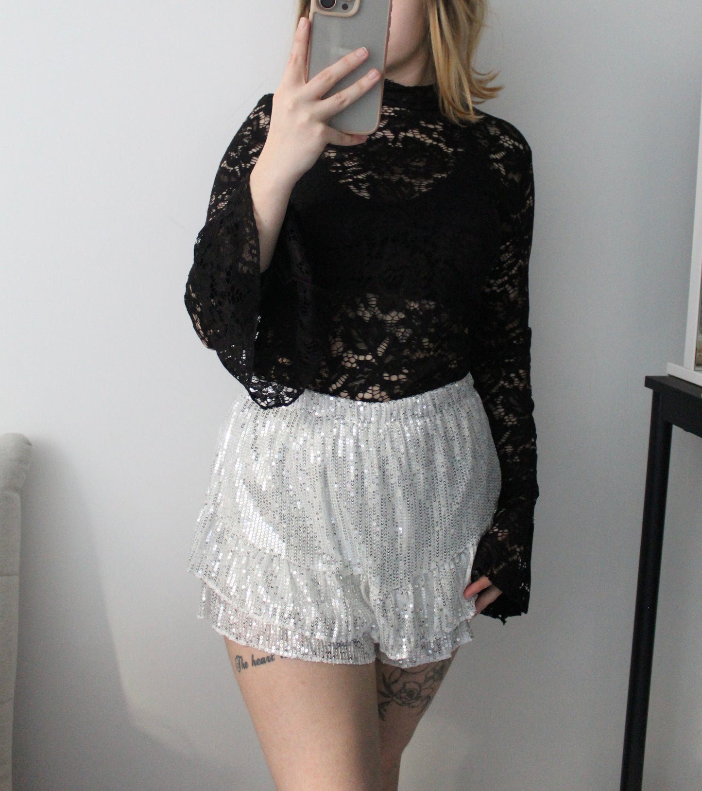Jupe-short en sequins argent
