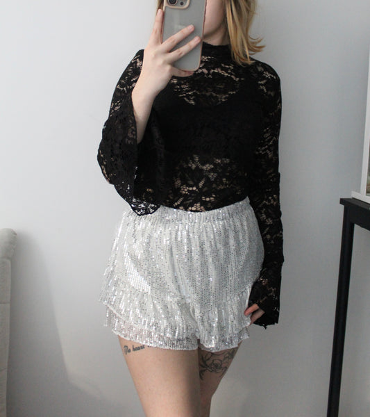 Jupe-short en sequins argent