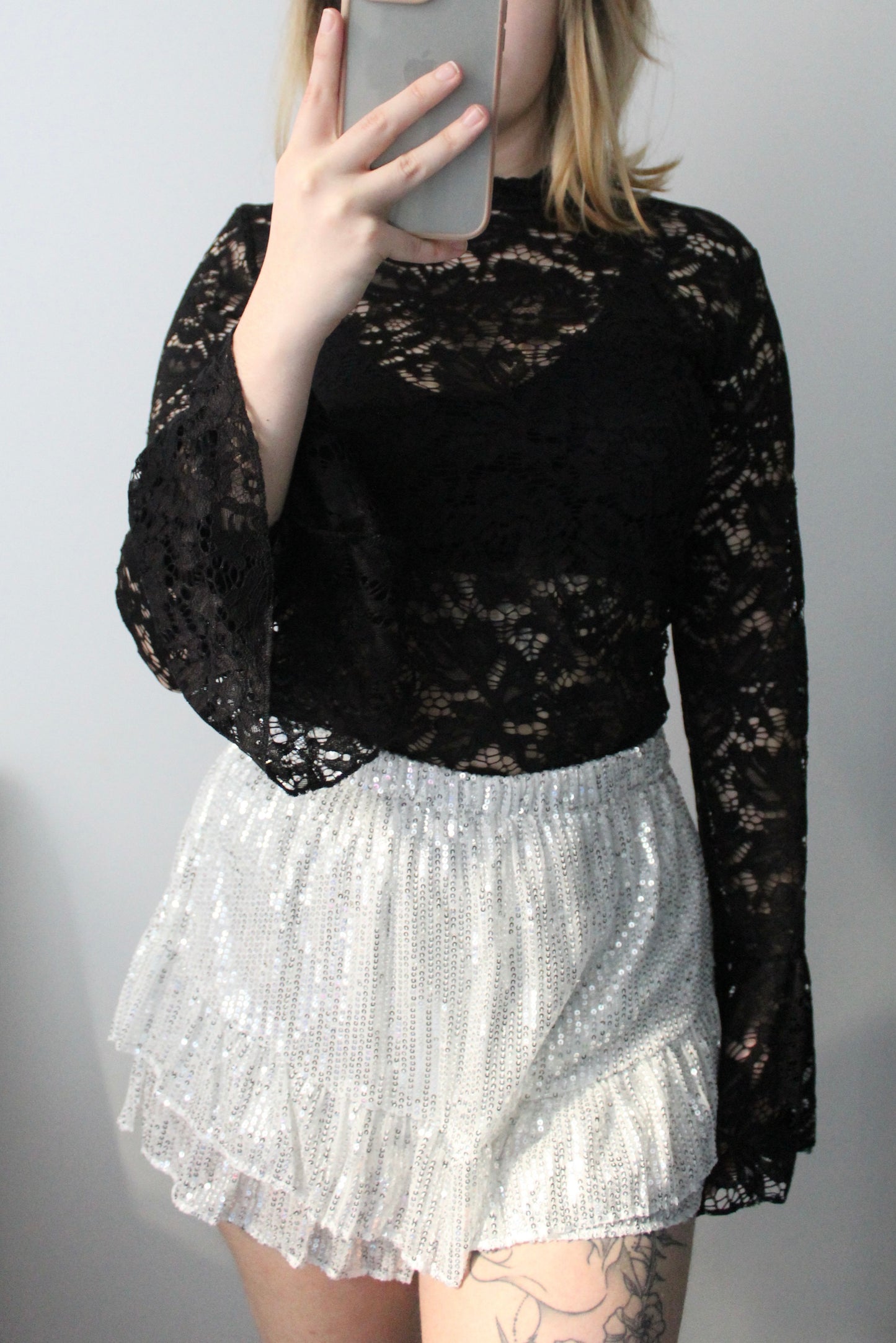 Jupe-short en sequins argent