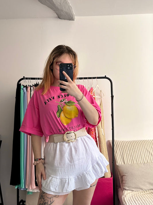 T shirt rose motif citron