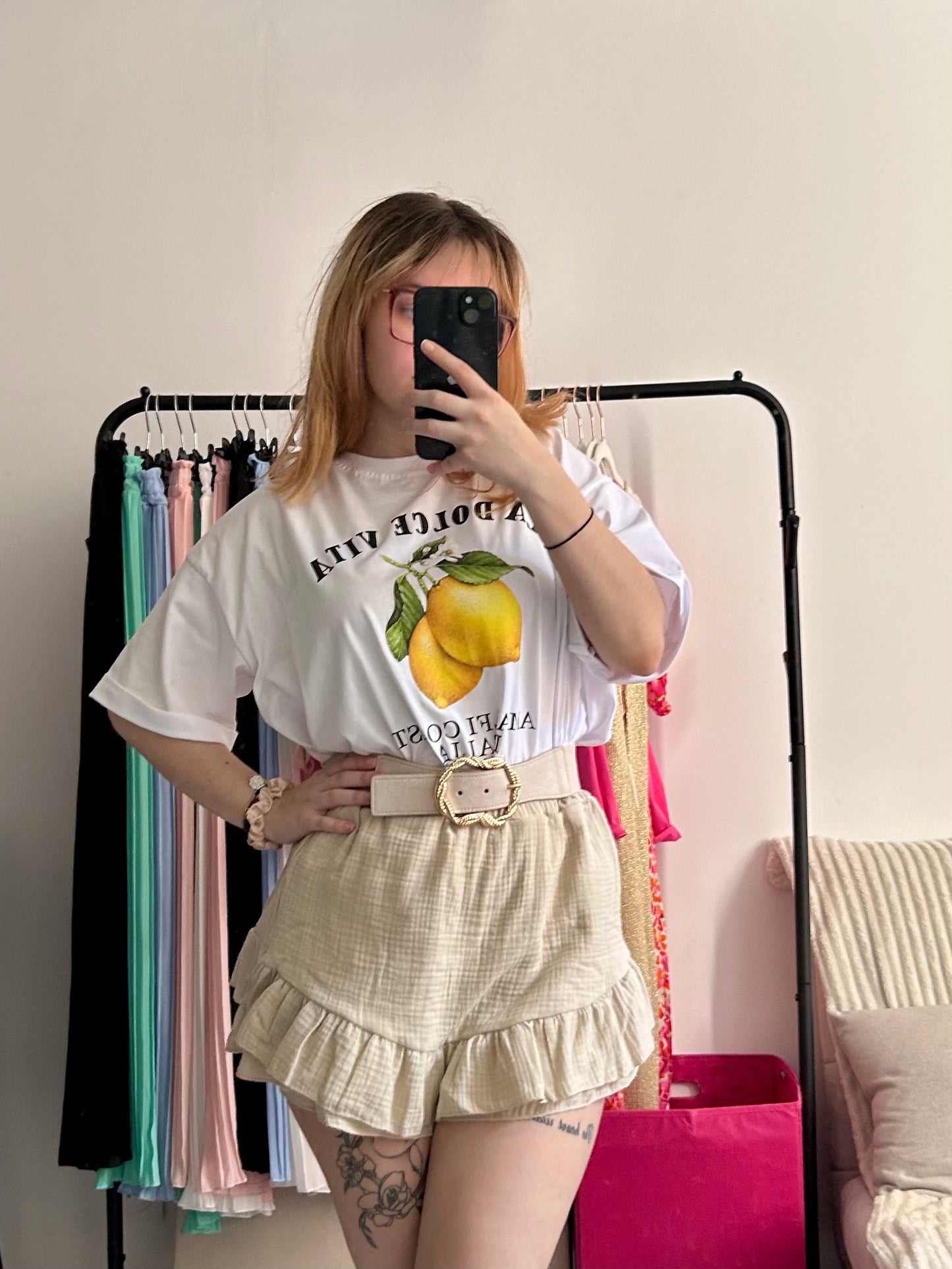 Short beige en gaze de coton