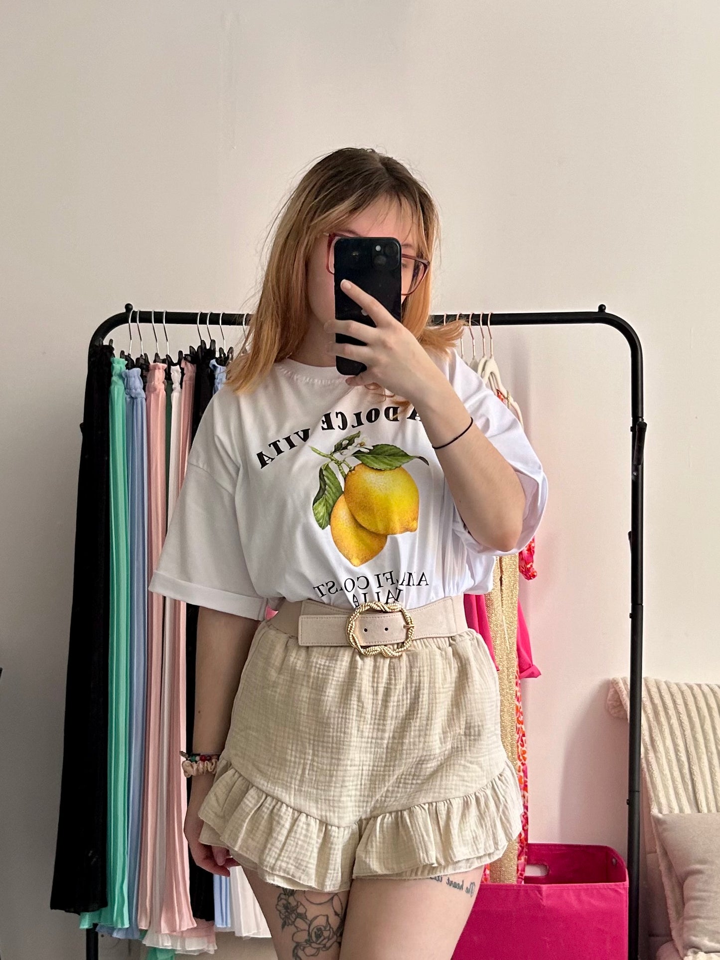 Short beige en gaze de coton