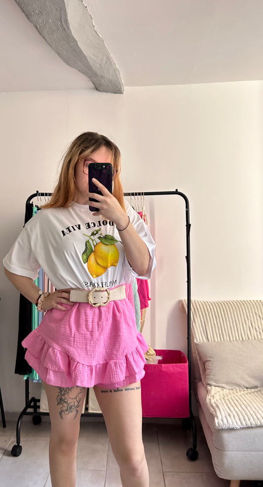 Short rose en gaze de coton