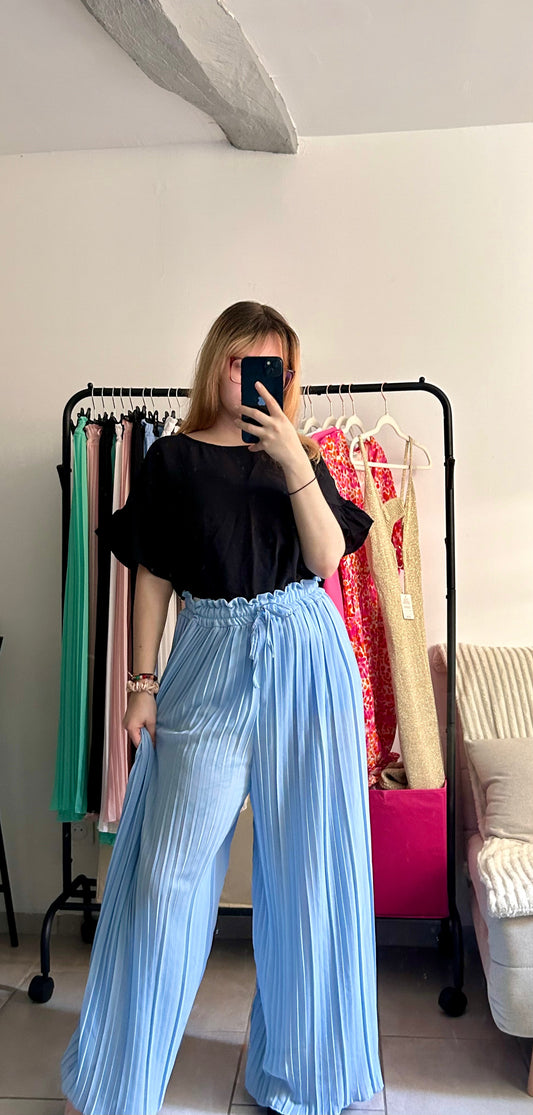 Pantalon plissé bleu