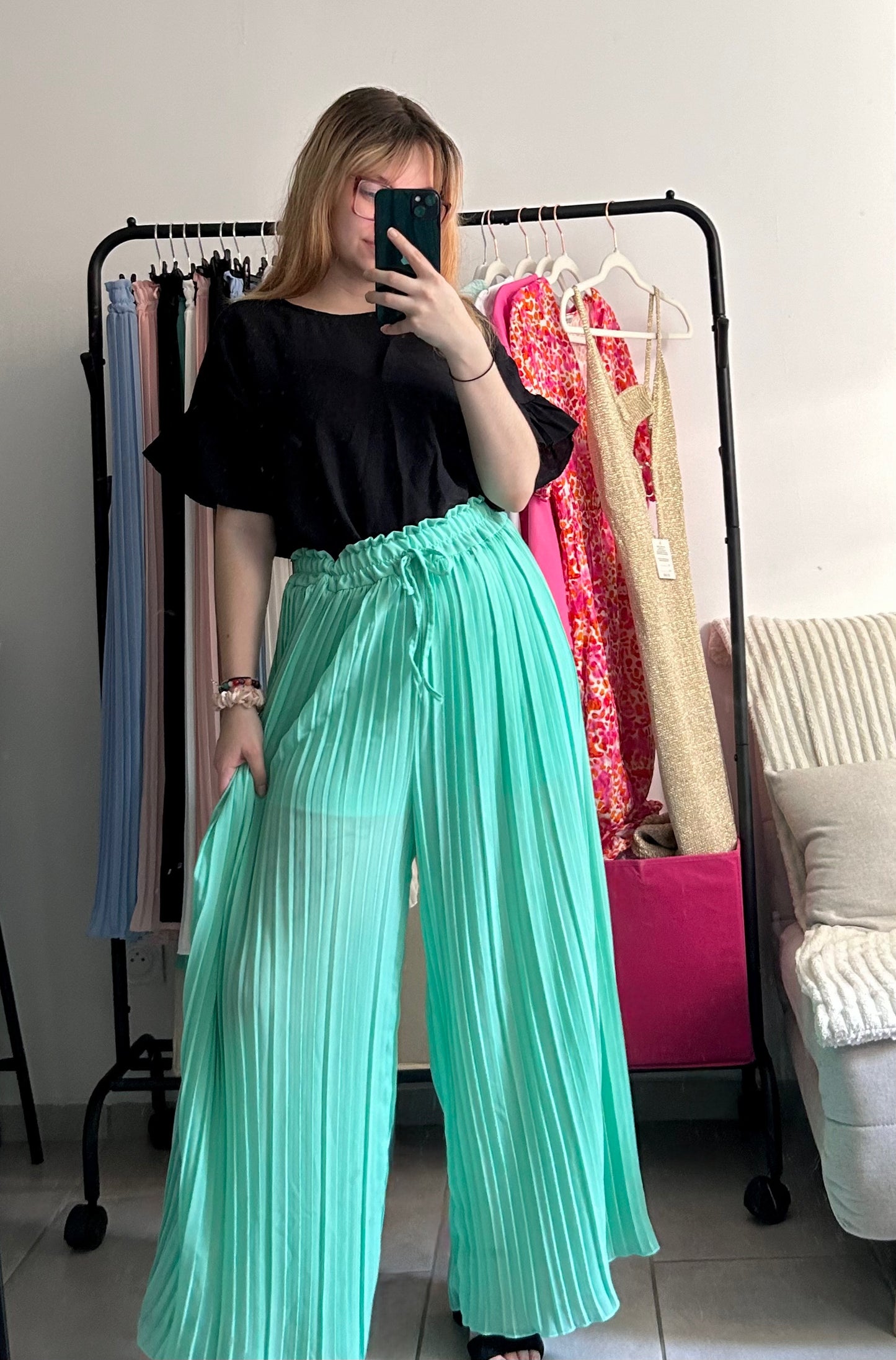 Pantalon plissé vert