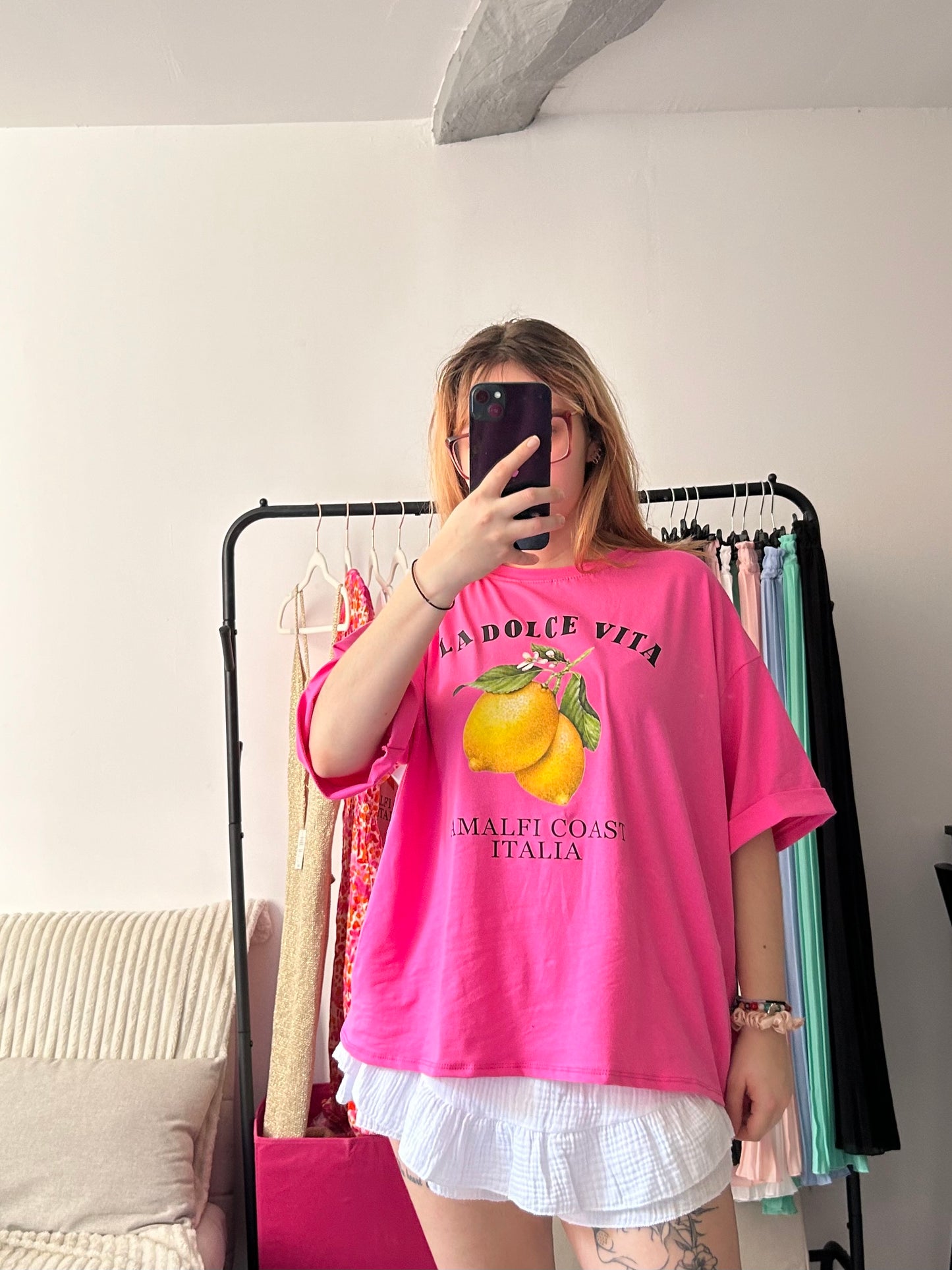 T shirt rose motif citron