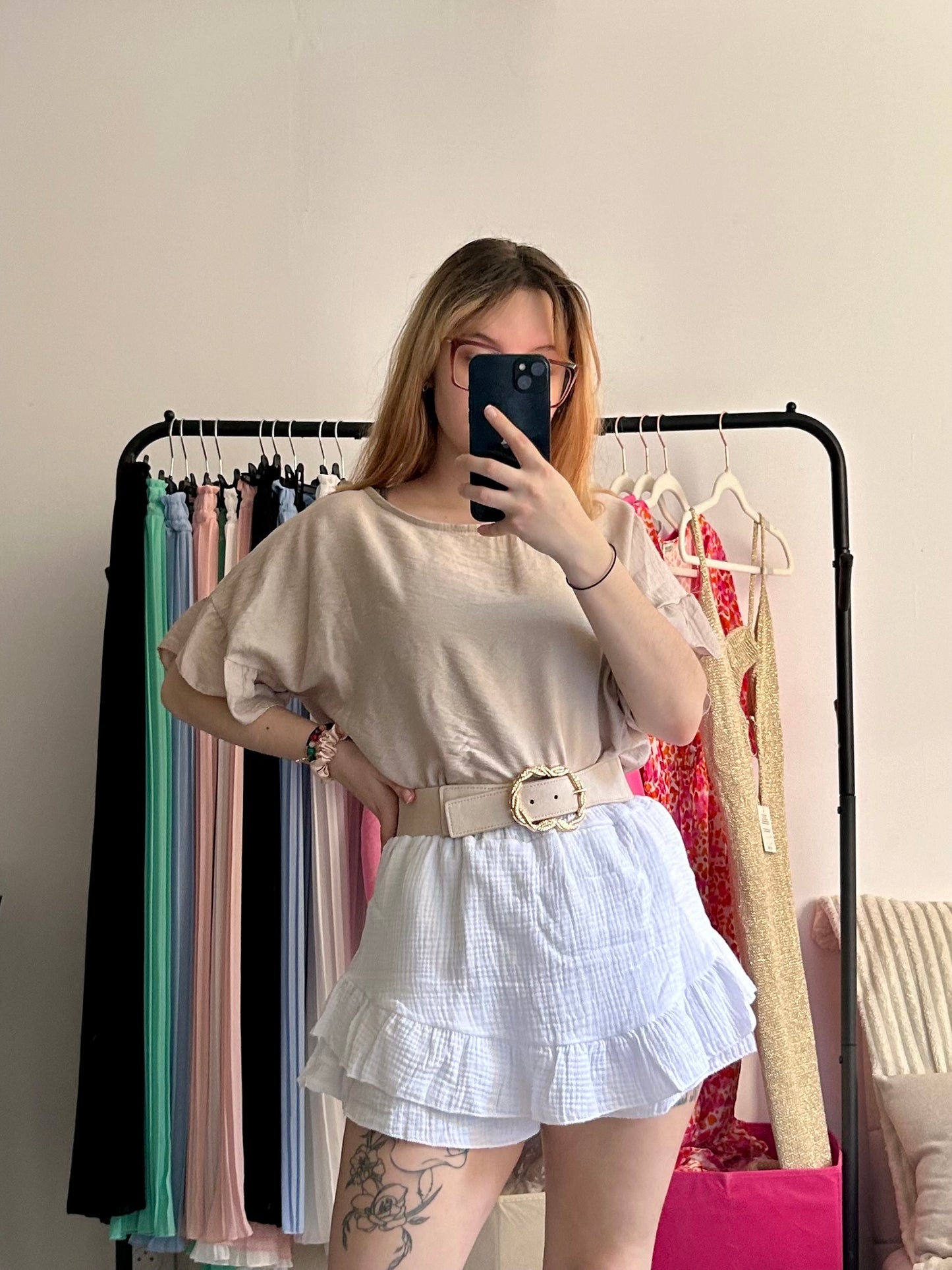 Short blanc en gaze de coton