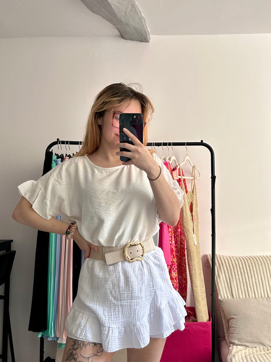 Top blanc manches volantes