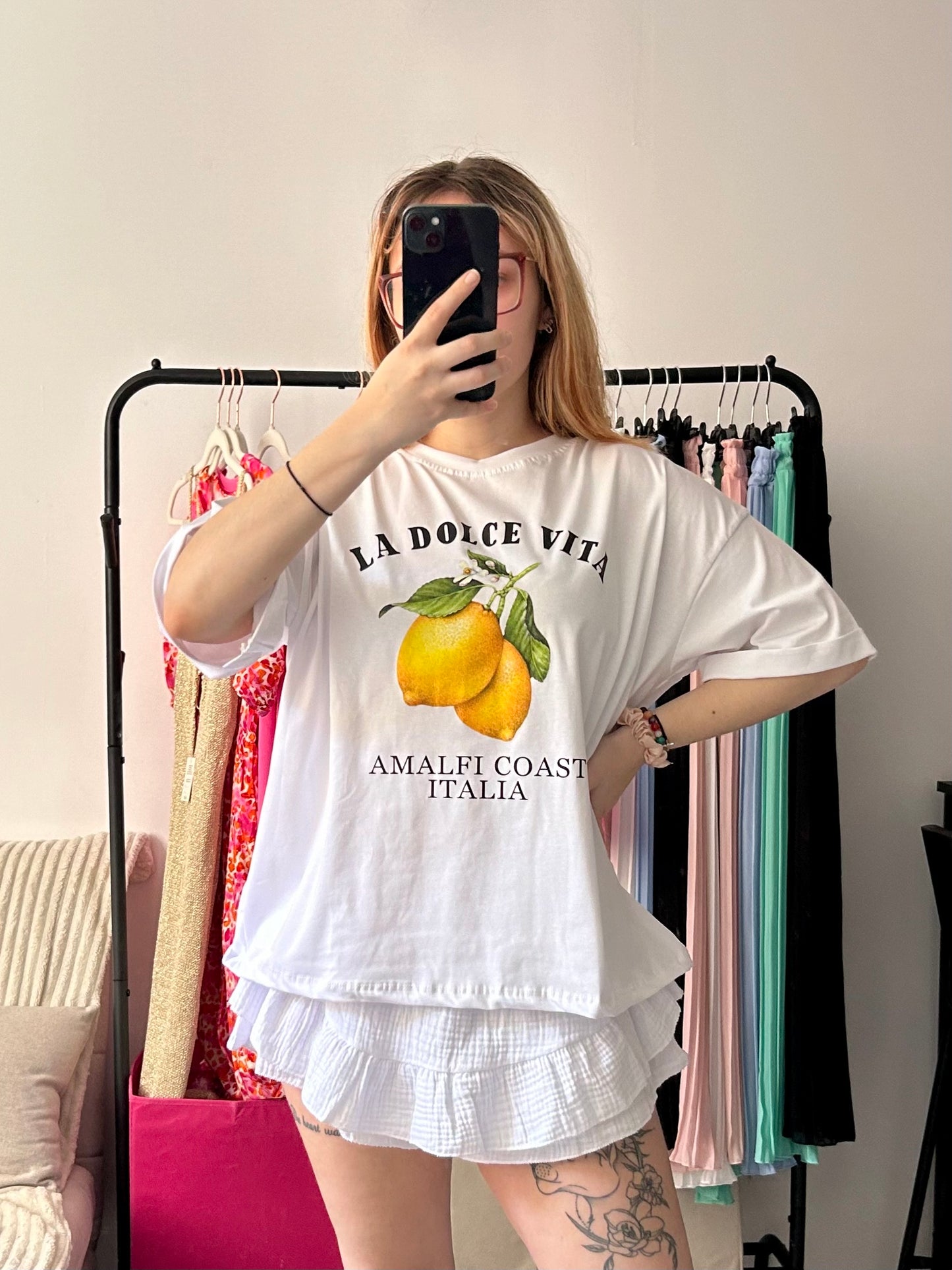 T shirt blanc motif citron