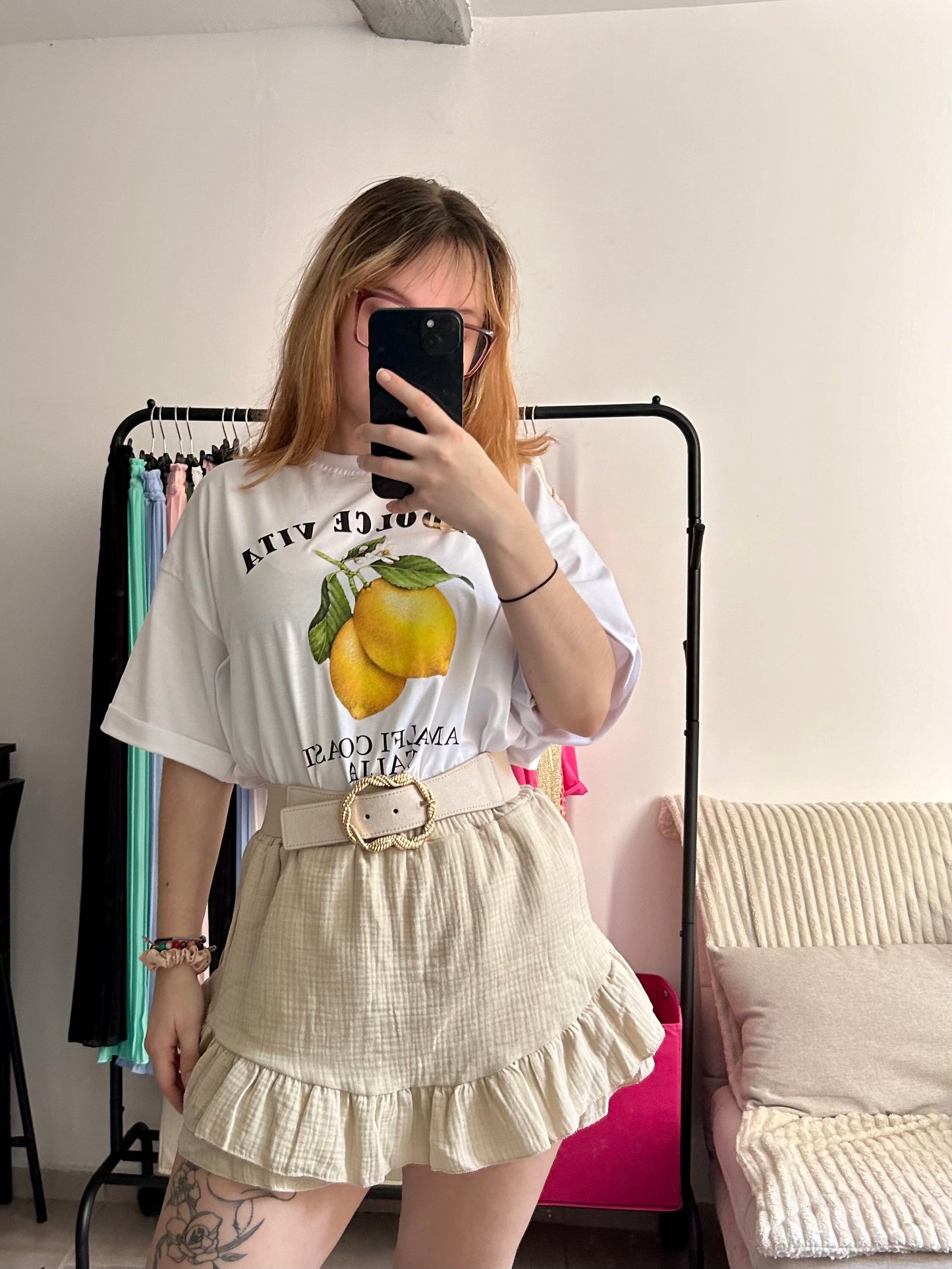 T shirt blanc motif citron